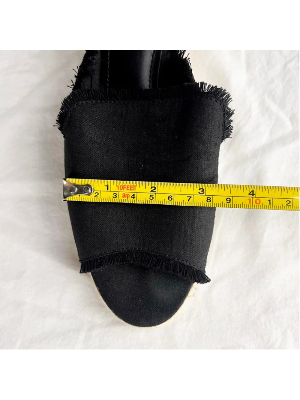 Lauren Ralph Lauren Carlynda Black Linen Wedge Espadrille Sandals Sz 9 Peep Toe